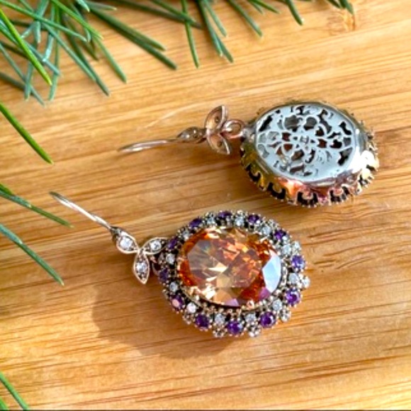 925 Sterling Silver, Orange Topaz, Drop/Dangle Earrings - Picture 9 of 9